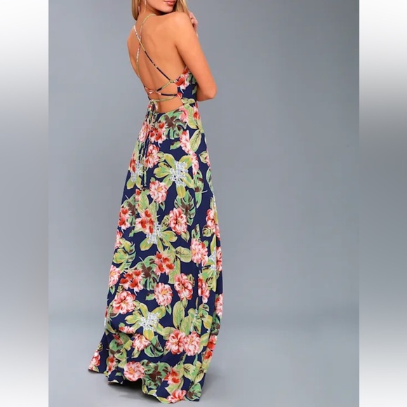 Lulus Havana Oh NaNa Navy Blue Floral Print Maxi Dress Medium Tropical Resort - Picture 2 of 10